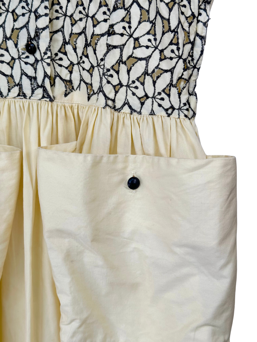 1940s Yellow Dress Cotton Summer Dress with Pockets - XS