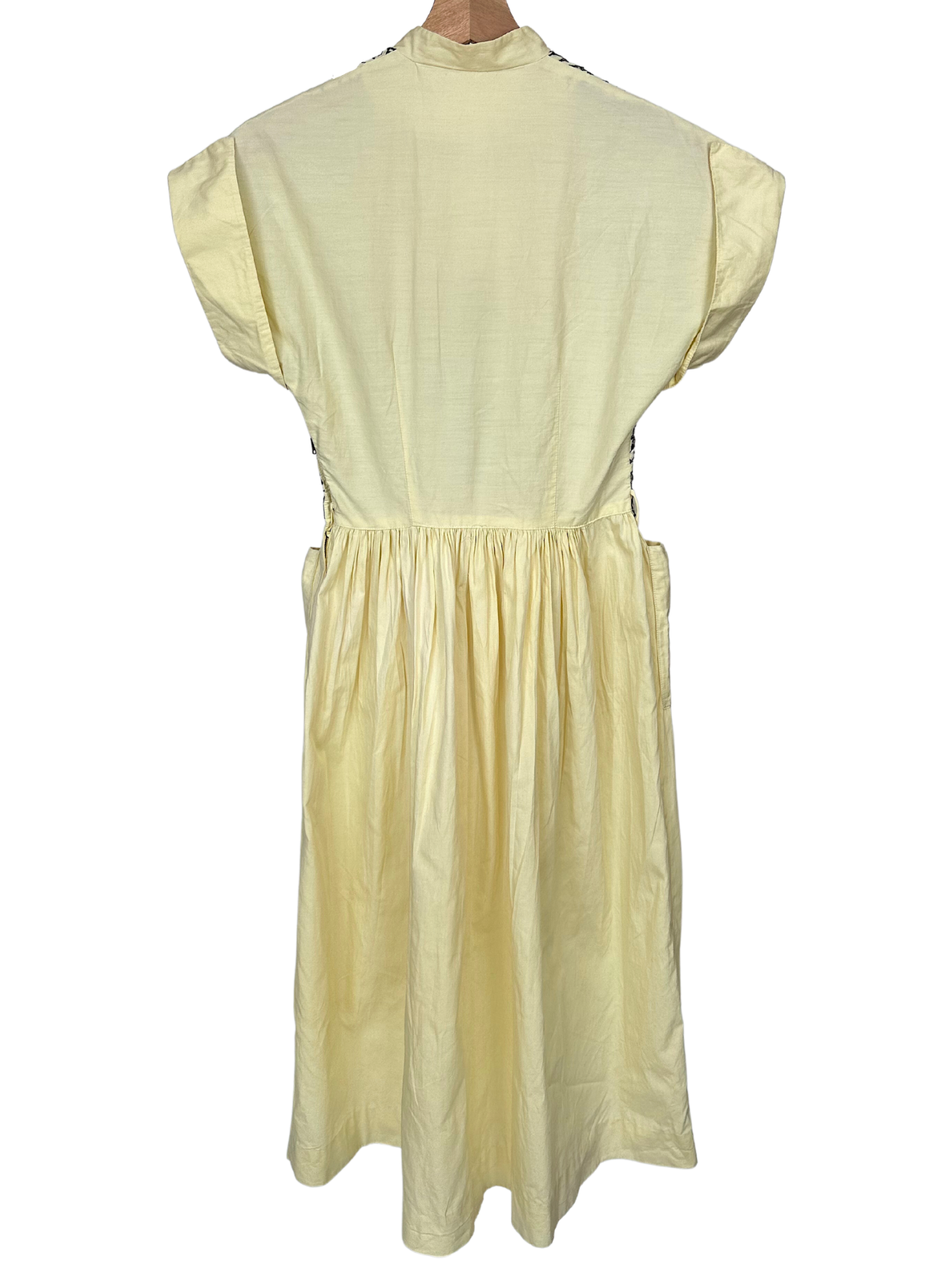 1940s Yellow Dress Cotton Summer Dress with Pockets - XS