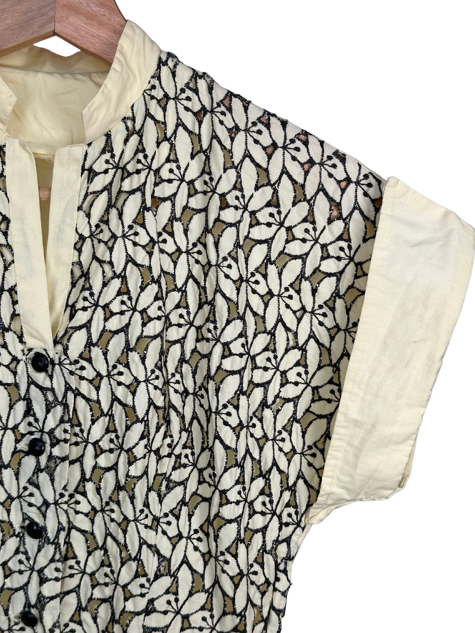 1940s Yellow Dress Cotton Summer Dress with Pockets - XS