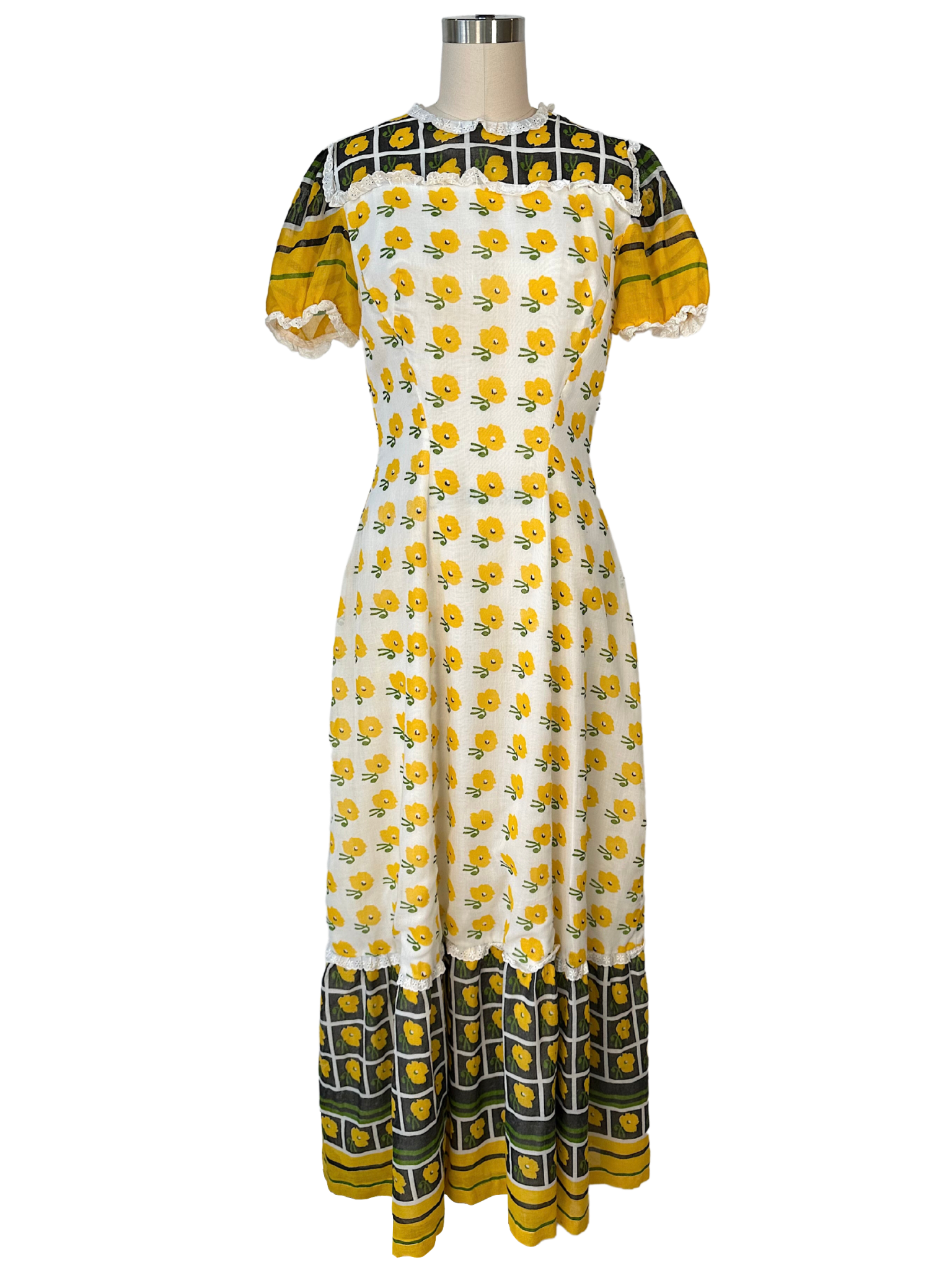 Vintage 70s French Cottagecore Prairie Dress - S - M