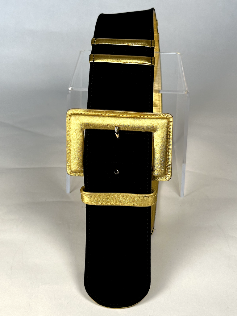 1990s Paloma Picasso Black and Gold Leather Waist Belt - S - M