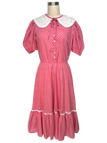 Vintage 1970s Polka Dot Prairie Midi Dress - S - M