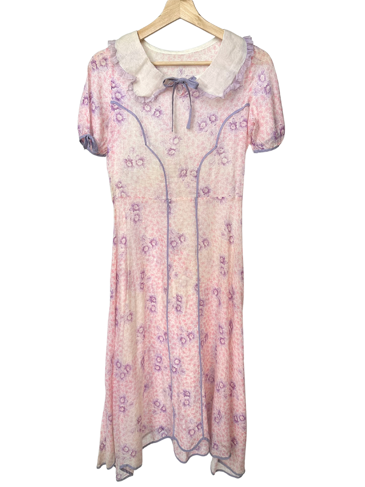 Vintage 1930s Pink Floral Cotton Dress - S