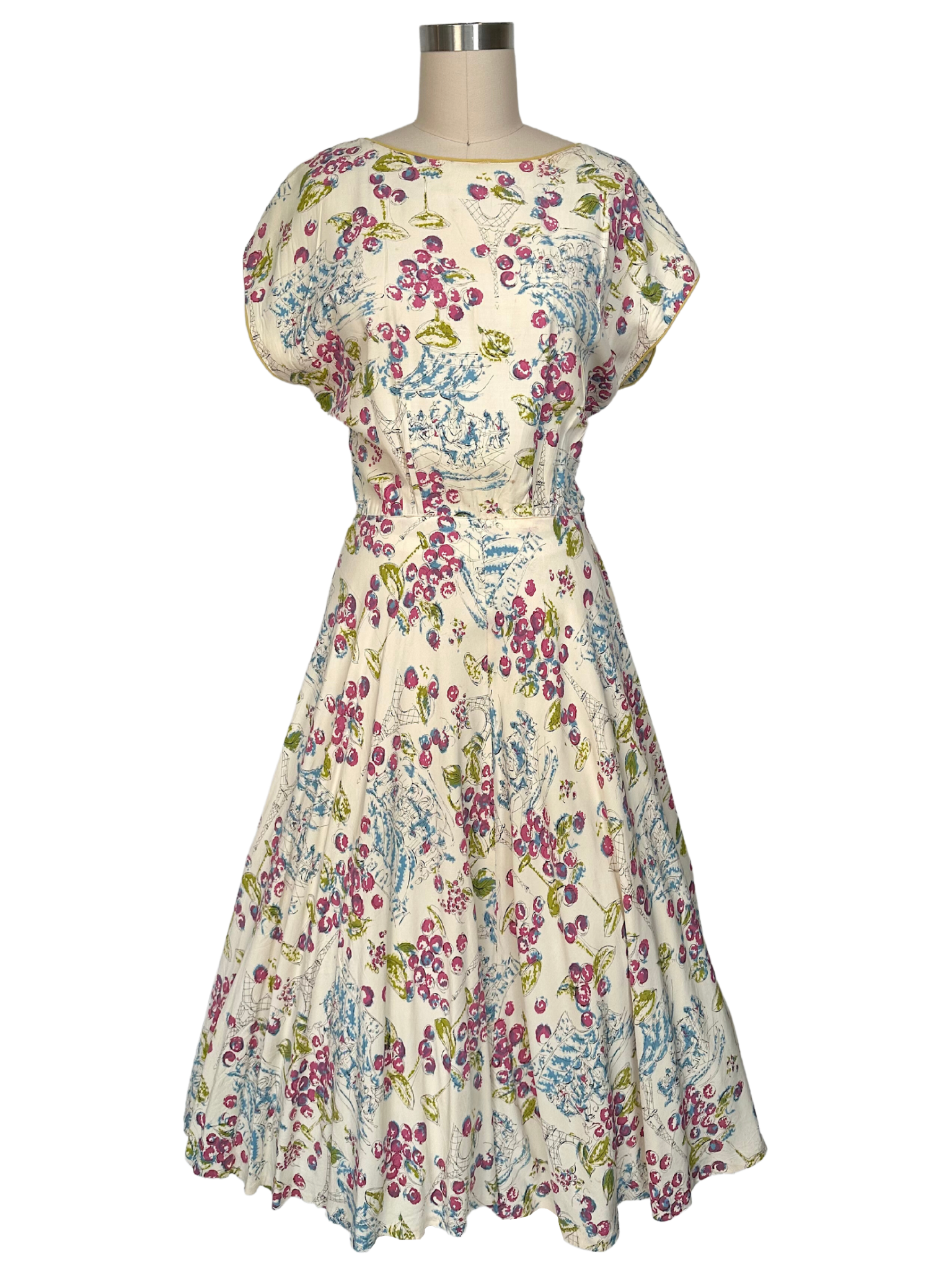 Vintage 1950s Ellen Kaye Paris Themed Day Dress - S