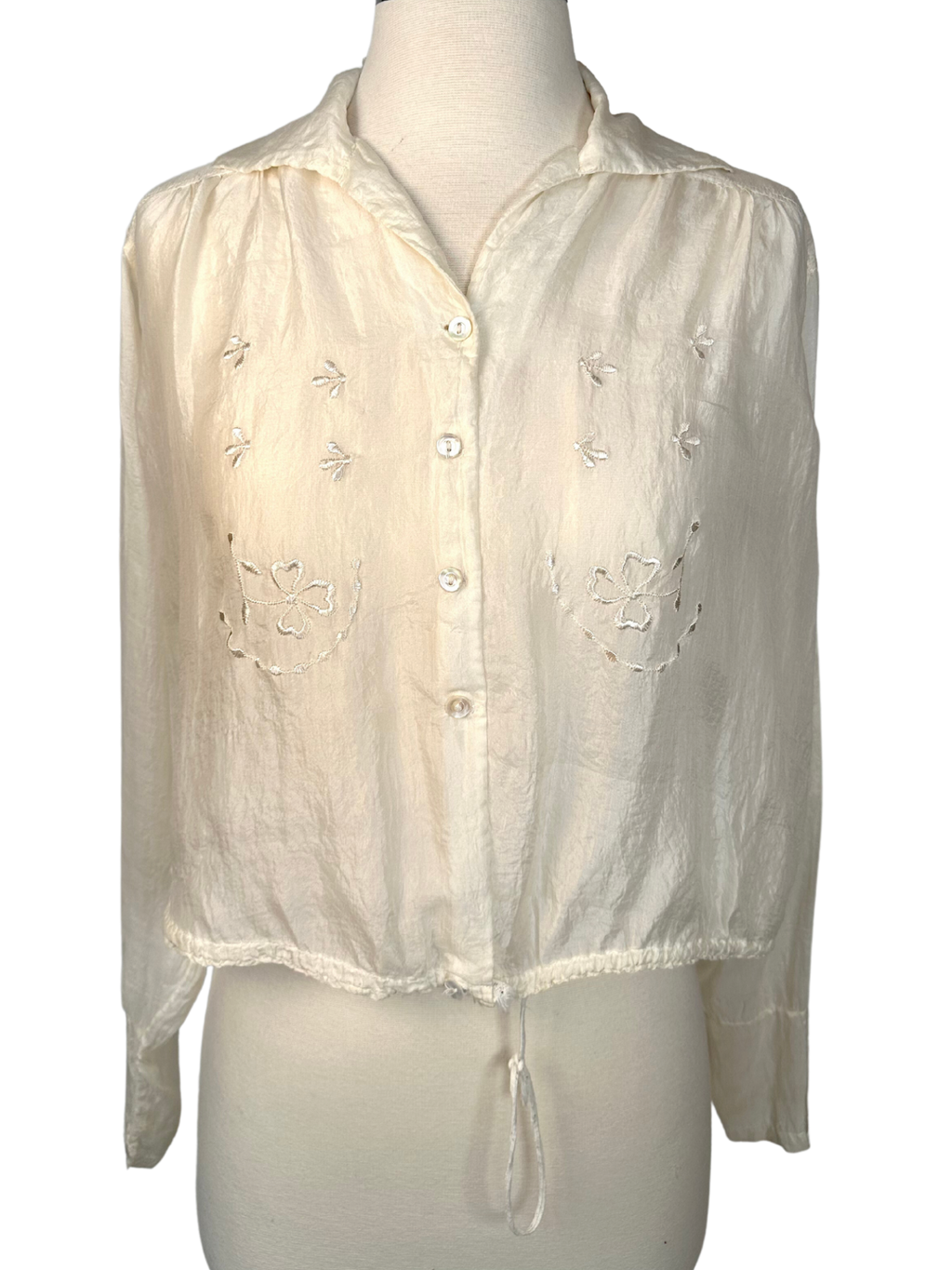 Vintage 1920s Embroidered Cotton Voile Blouse