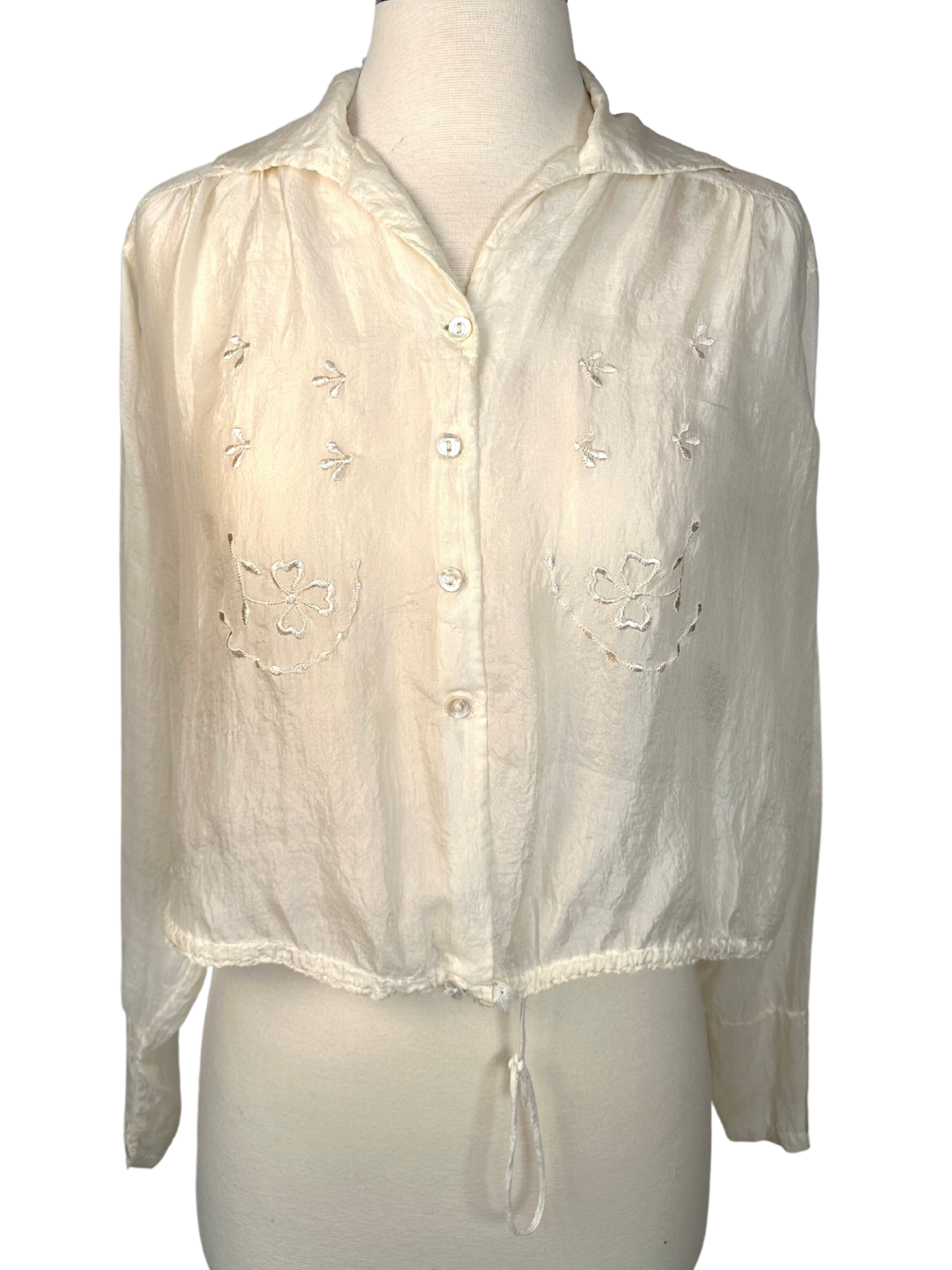 Vintage 1920s Embroidered Cotton Voile Blouse