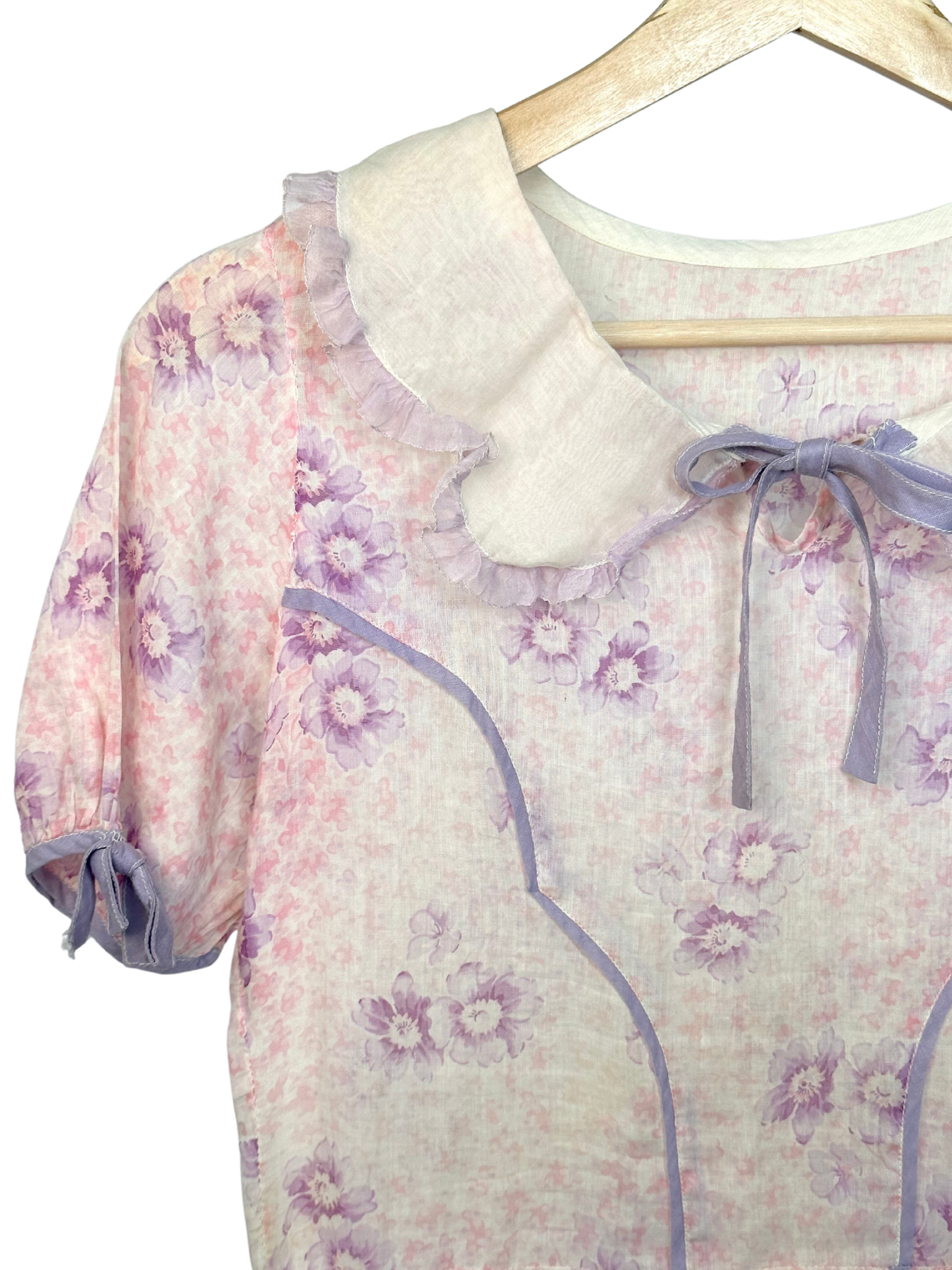 Vintage 1930s Pink Floral Cotton Dress - S