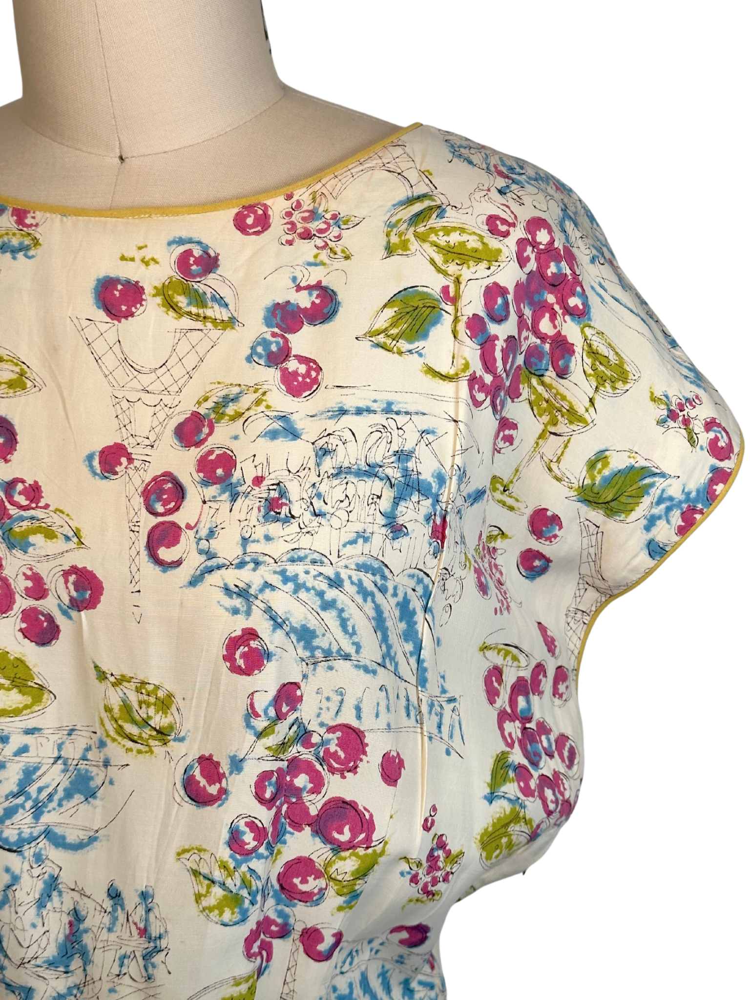 Vintage 1950s Ellen Kaye Paris Themed Day Dress - S