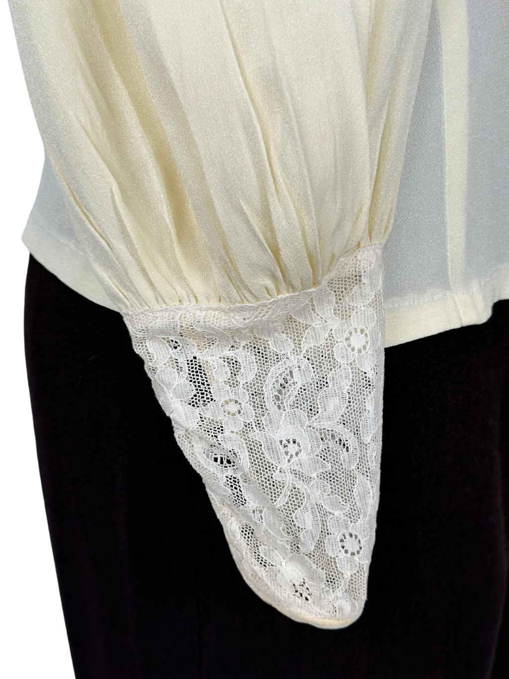 Vintage 1940s Cream Blouse with Lace Shoulders - M - L
