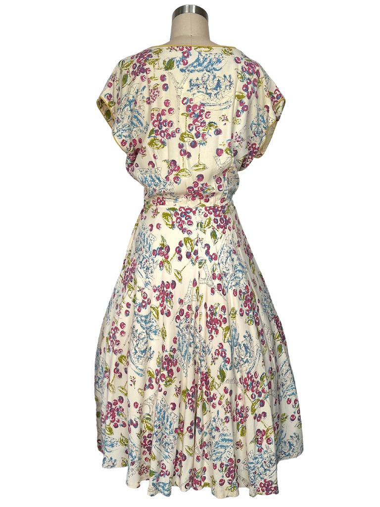 Vintage 1950s Ellen Kaye Paris Themed Day Dress - S