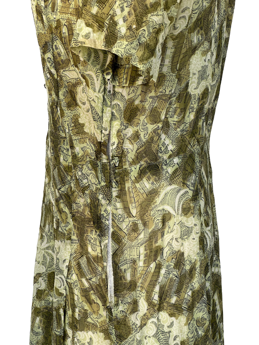 1940s Green Silky Print Day Dress - S
