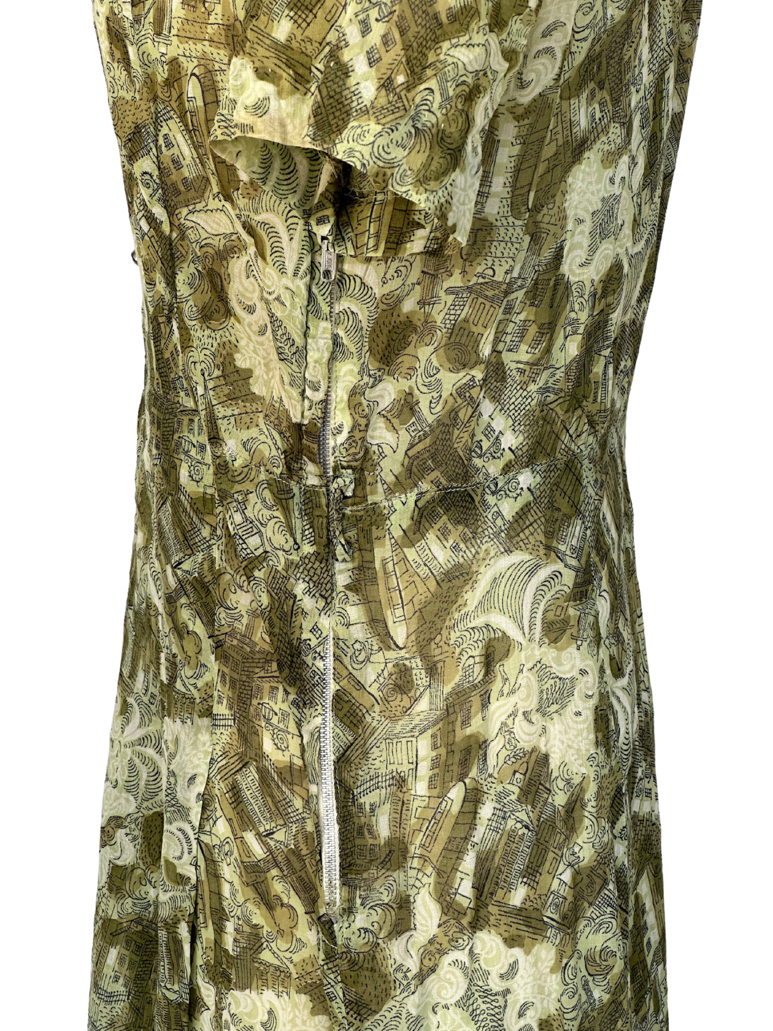 1940s Green Silky Print Day Dress - S