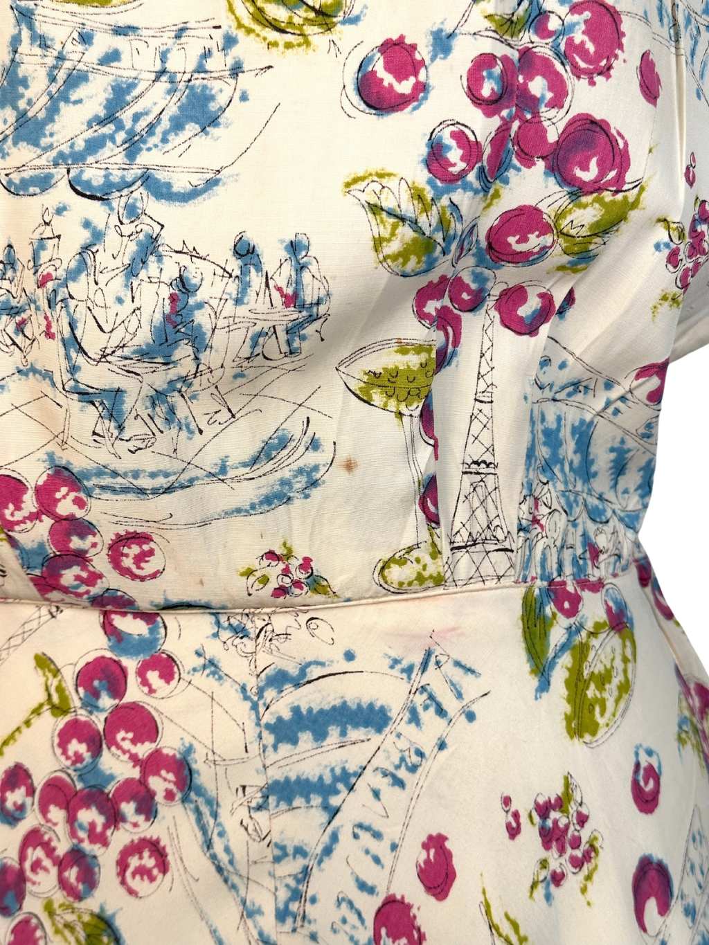 Vintage 1950s Ellen Kaye Paris Themed Day Dress - S