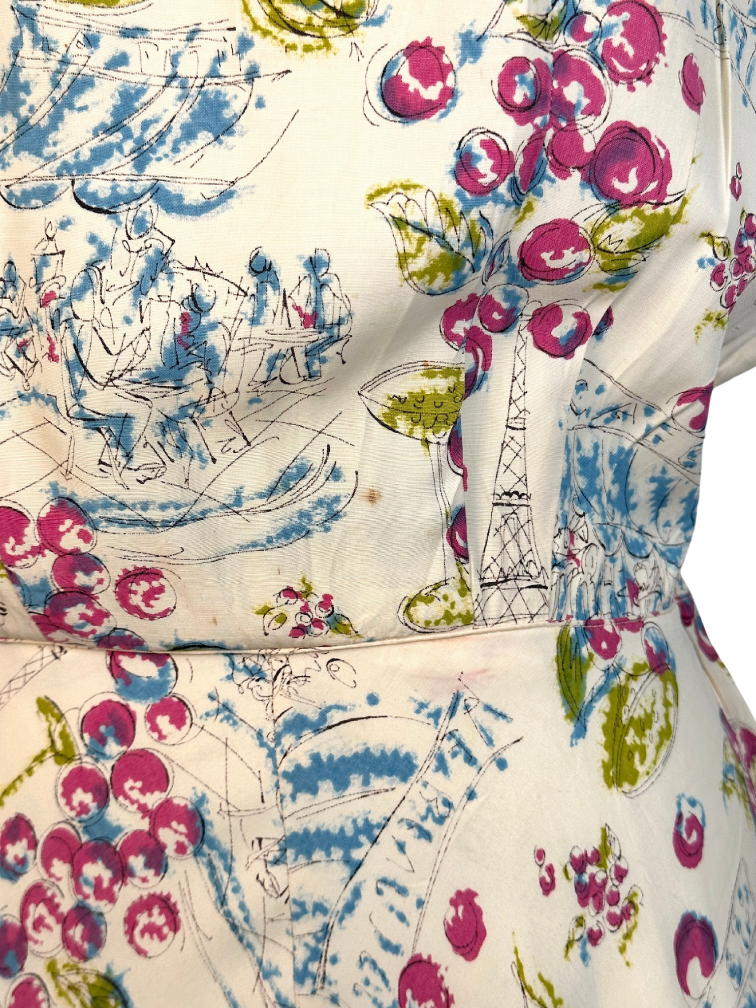 Vintage 1950s Ellen Kaye Paris Themed Day Dress - S