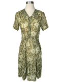 1940s Green Silky Print Day Dress - S