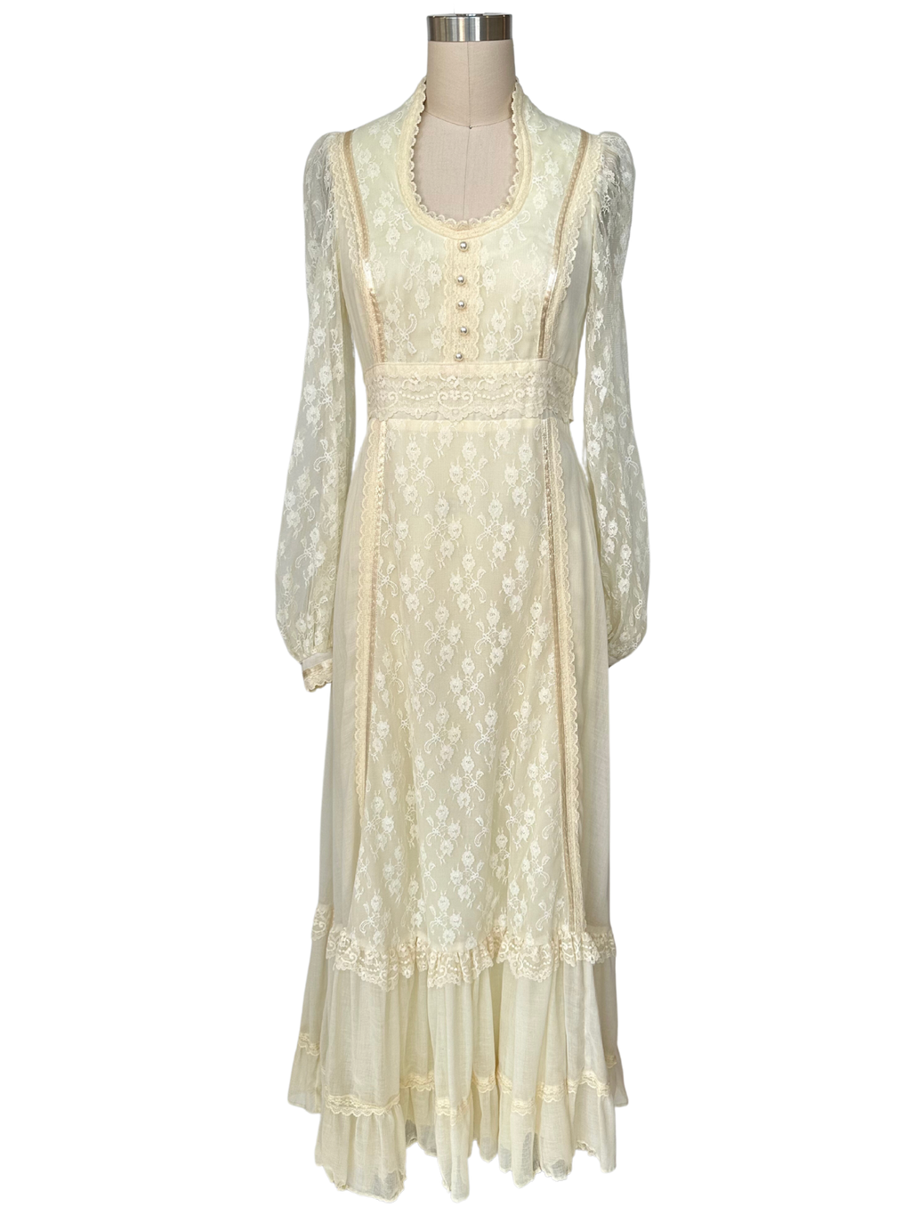 Vintage Gunne Sax Lace Maxi Cottagecore Dress - S - S/M