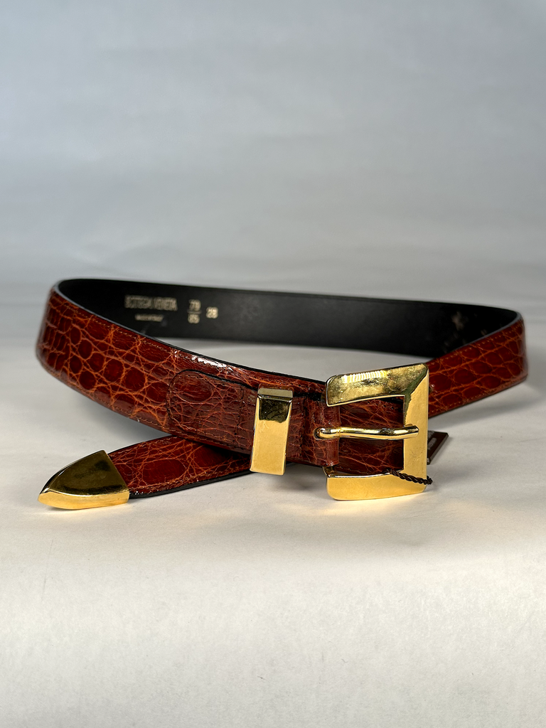 NWT Bottega Veneta Red Brown Leather Belt - S