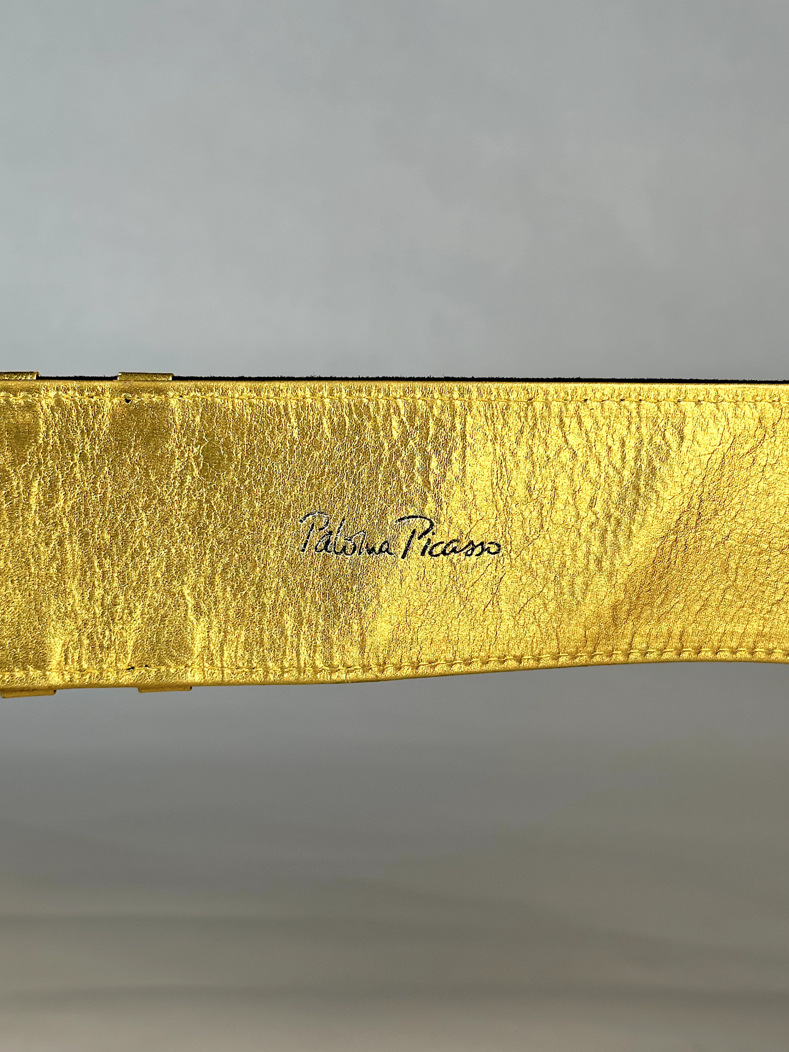 1990s Paloma Picasso Black and Gold Leather Waist Belt - S - M