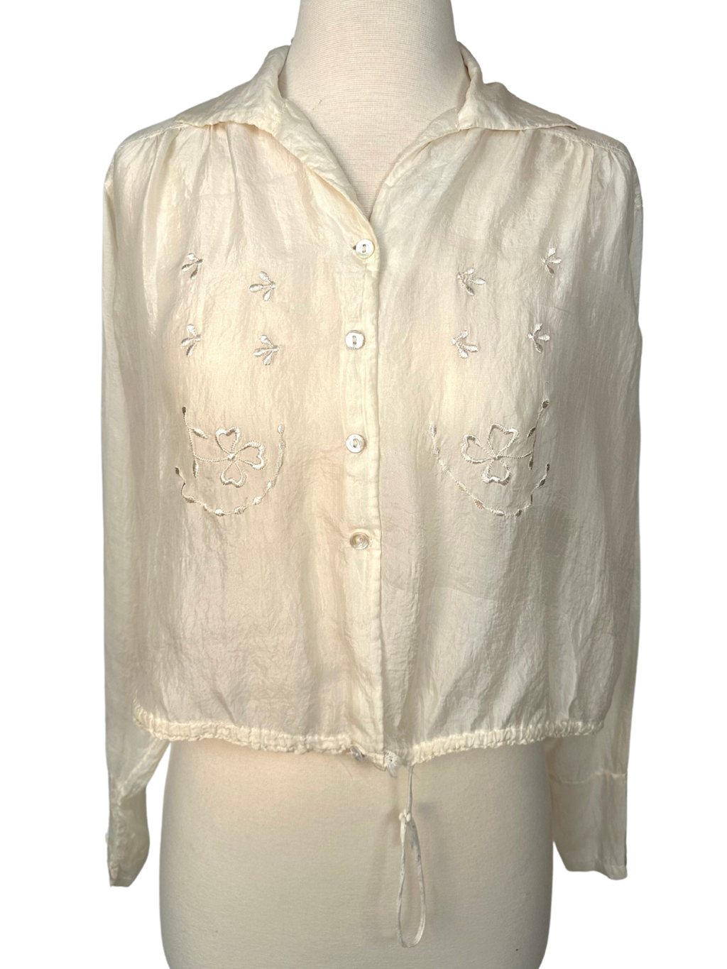 Vintage 1920s Embroidered Cotton Voile Blouse