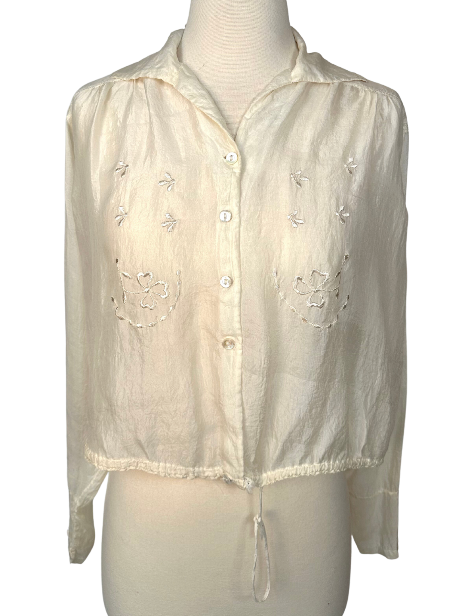 Vintage 1920s Embroidered Cotton Voile Blouse