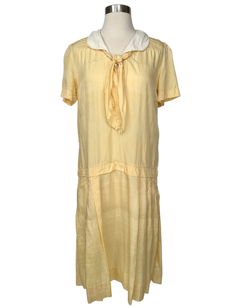 Vintage 1920s Yellow Cotton Flapper Dress - M