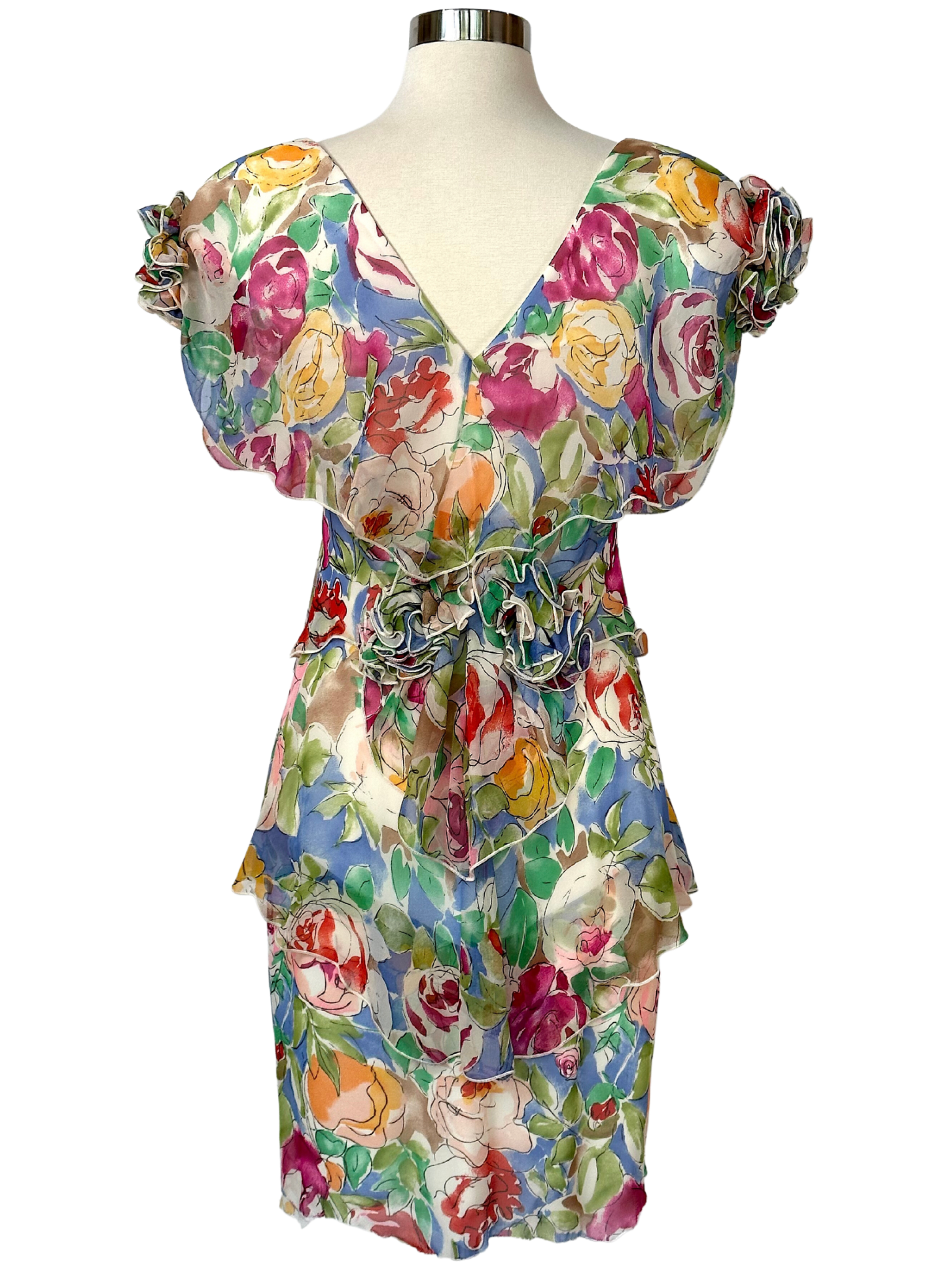 Vintage 1970s Holly Harp Tiered Floral Dress - S - M