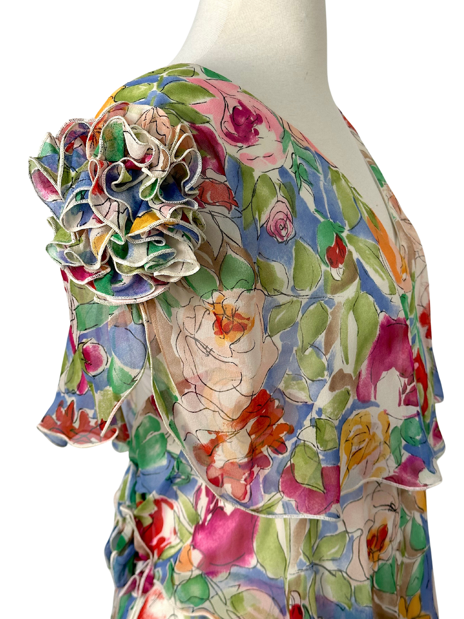 Vintage 1970s Holly Harp Tiered Floral Dress - S - M