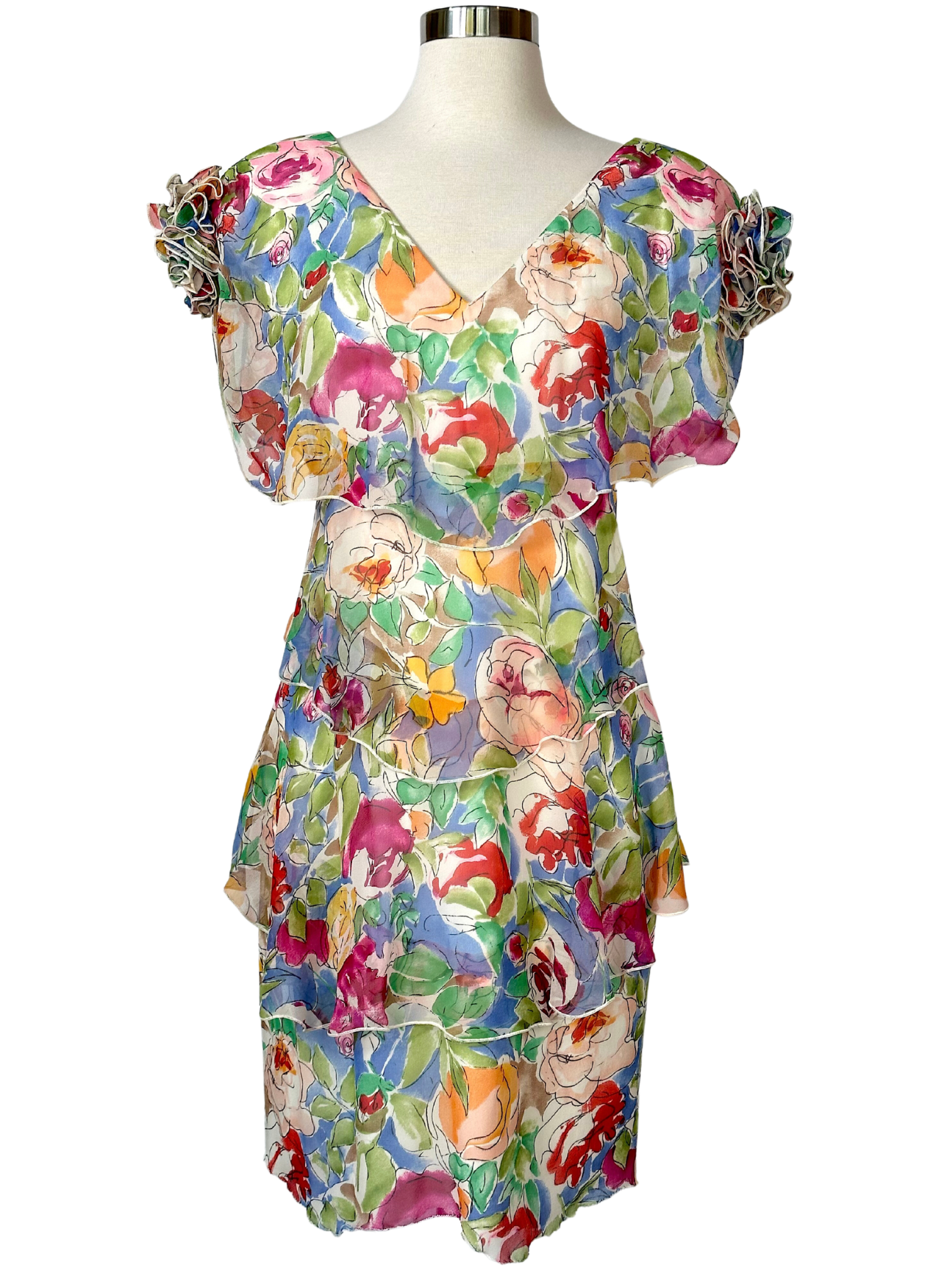 Vintage 1970s Holly Harp Tiered Floral Dress - S - M