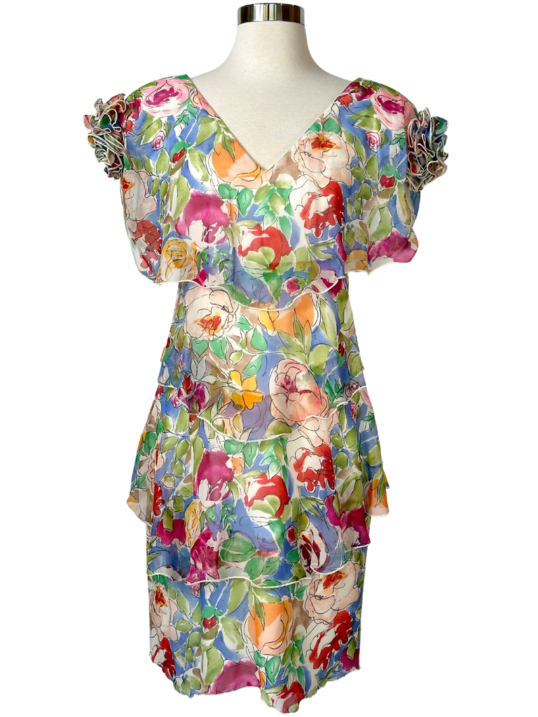 Vintage 1970s Holly Harp Tiered Floral Dress - S - M