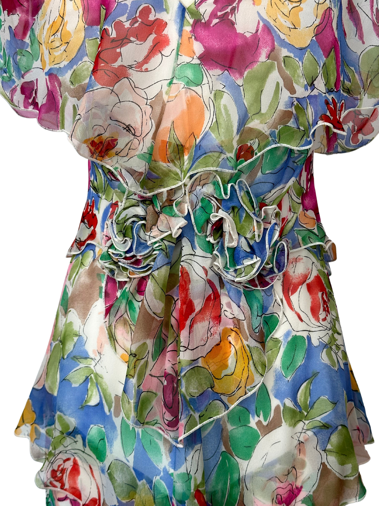 Vintage 1970s Holly Harp Tiered Floral Dress - S - M