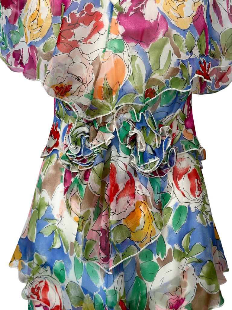 Vintage 1970s Holly Harp Tiered Floral Dress - S - M