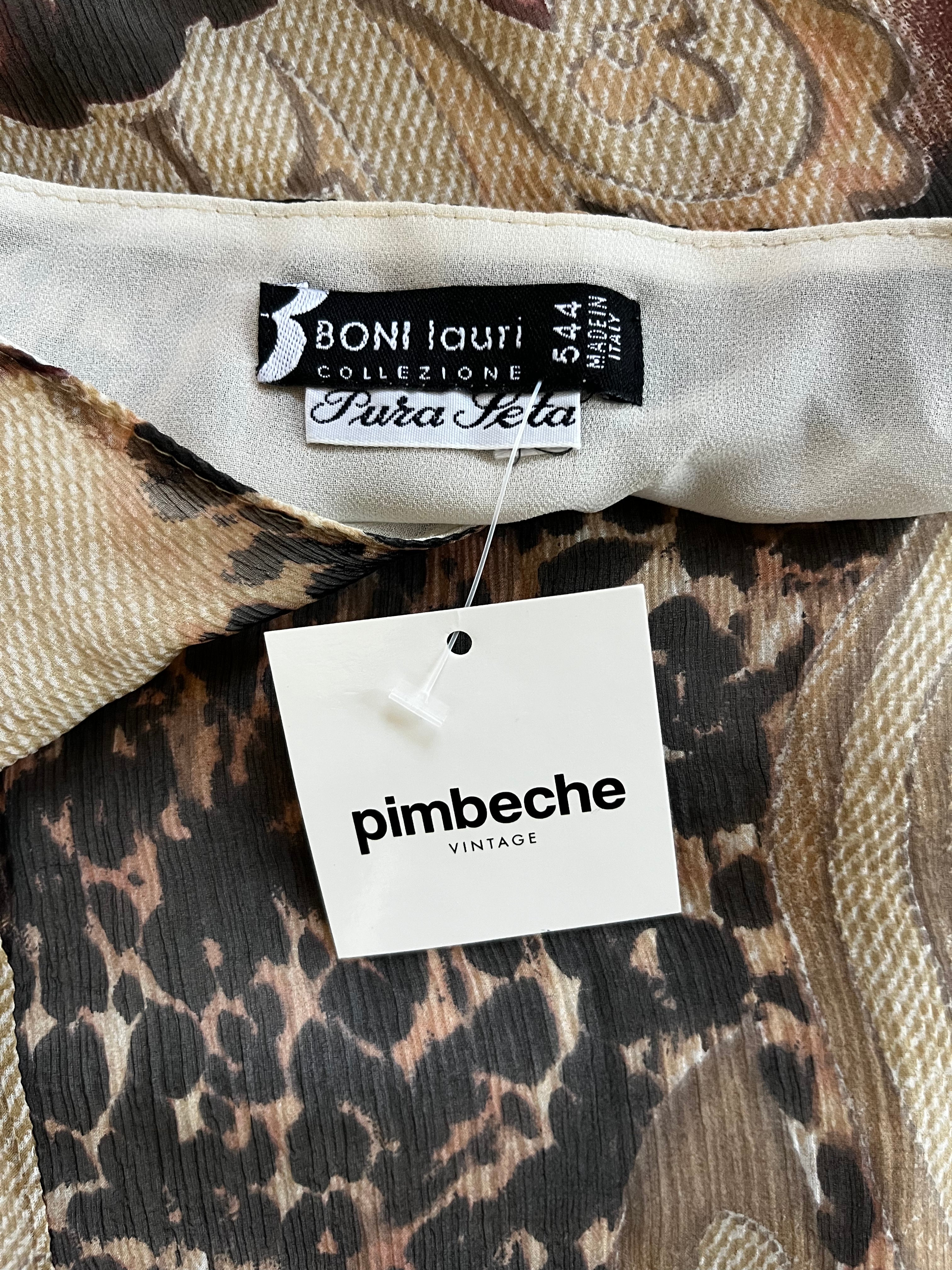 Y2K Italian summer silk earth tone animal print sleeveless top - L