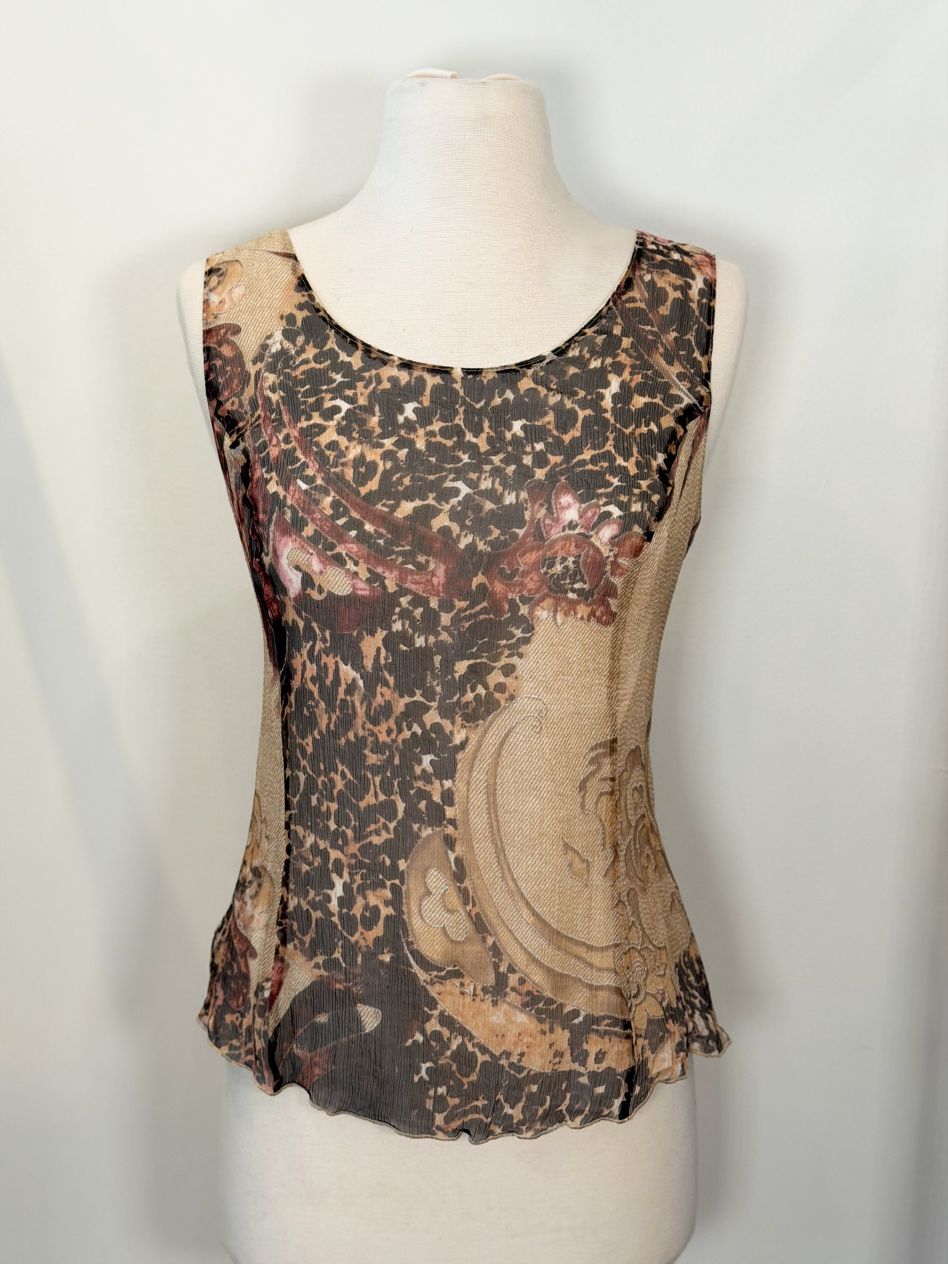 Y2K Italian summer silk earth tone animal print sleeveless top - L