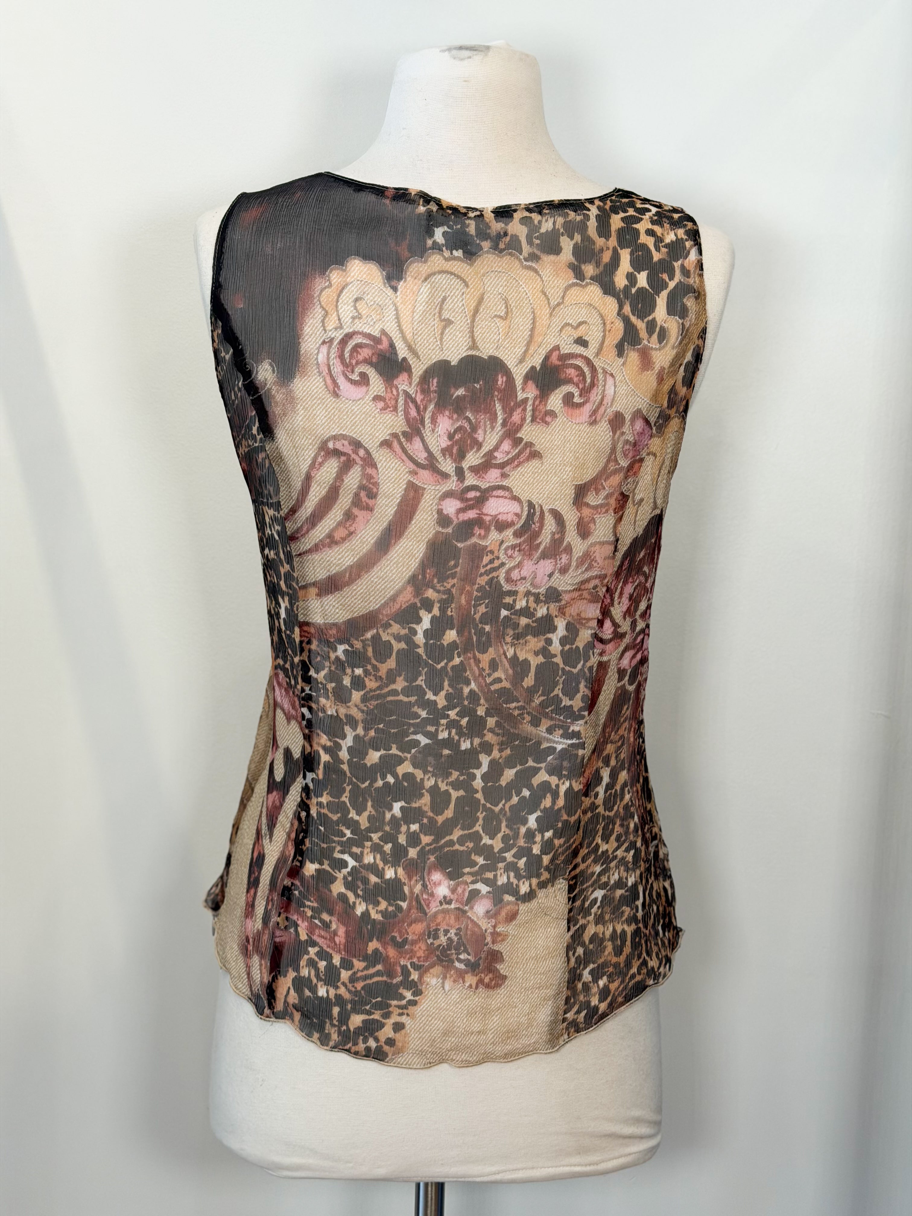 Y2K Italian summer silk earth tone animal print sleeveless top - L
