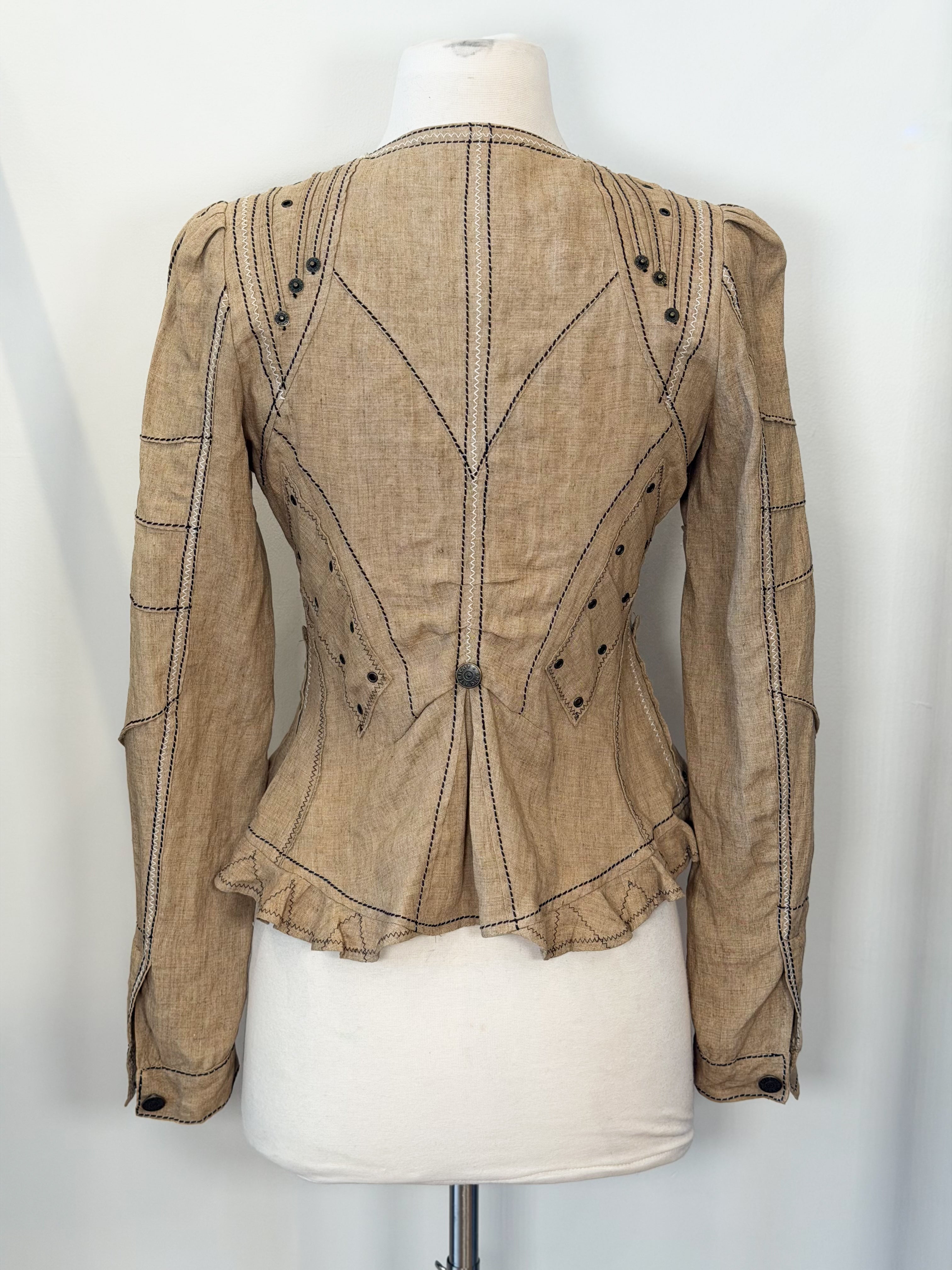 Y2K Italian indie grunge linen top stitch khaki shirt/jacket S