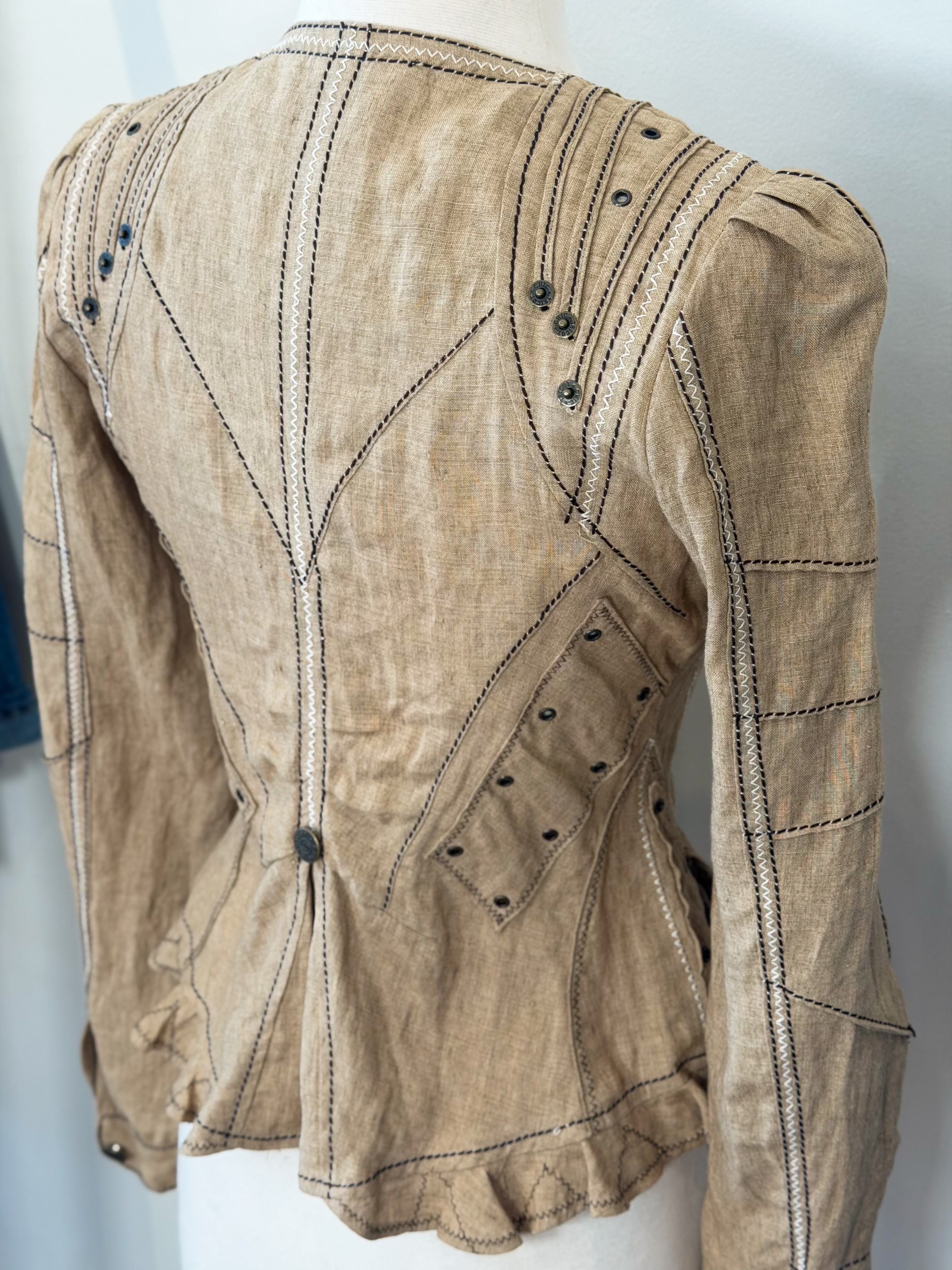 Y2K Italian indie grunge linen top stitch khaki shirt/jacket S