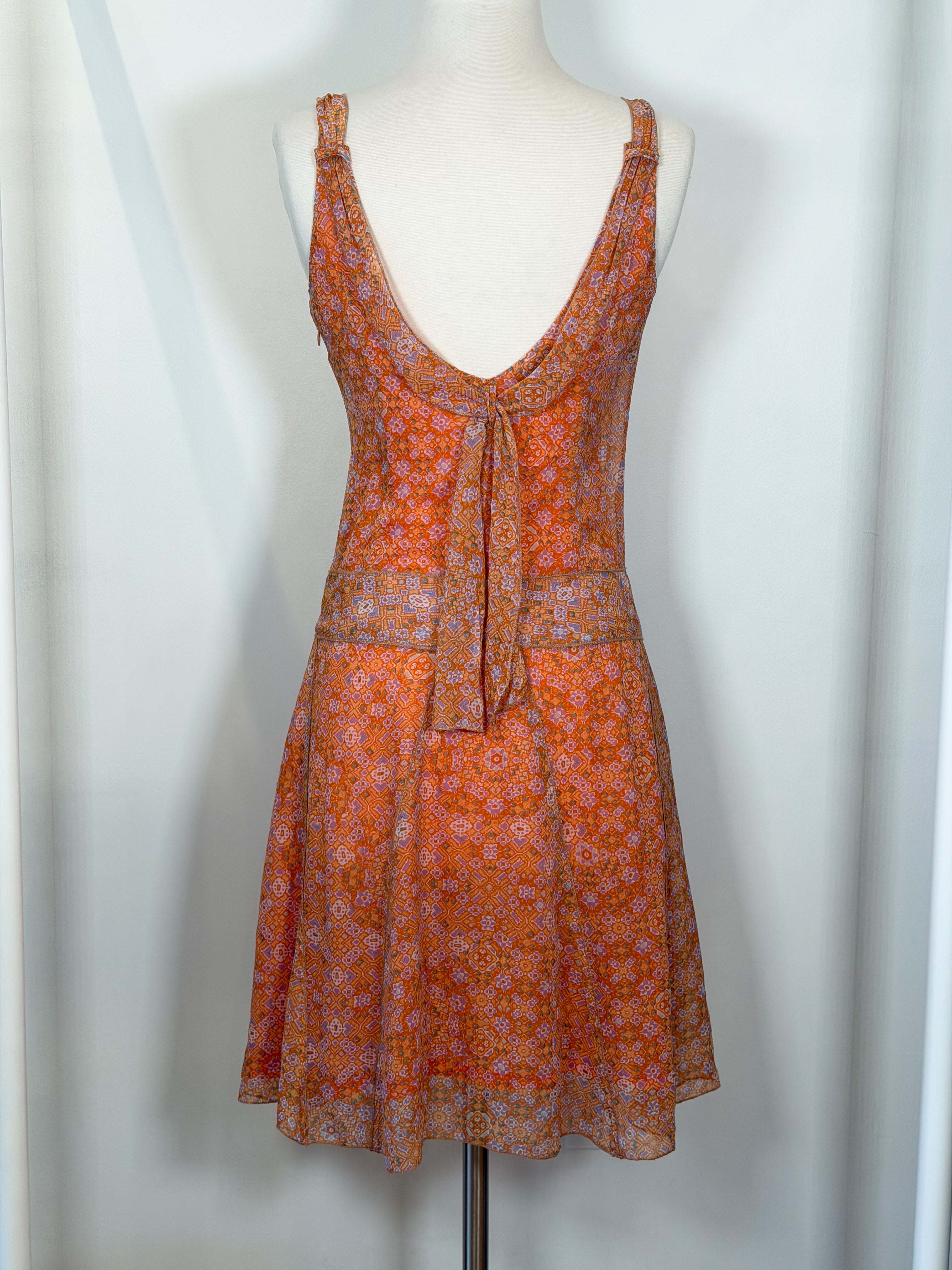 Y2K Italian boho silk peach print festival dress S Pimbeche Vintage Y2K Italian boho silk peach print festival dress S Pimbeche Vintage