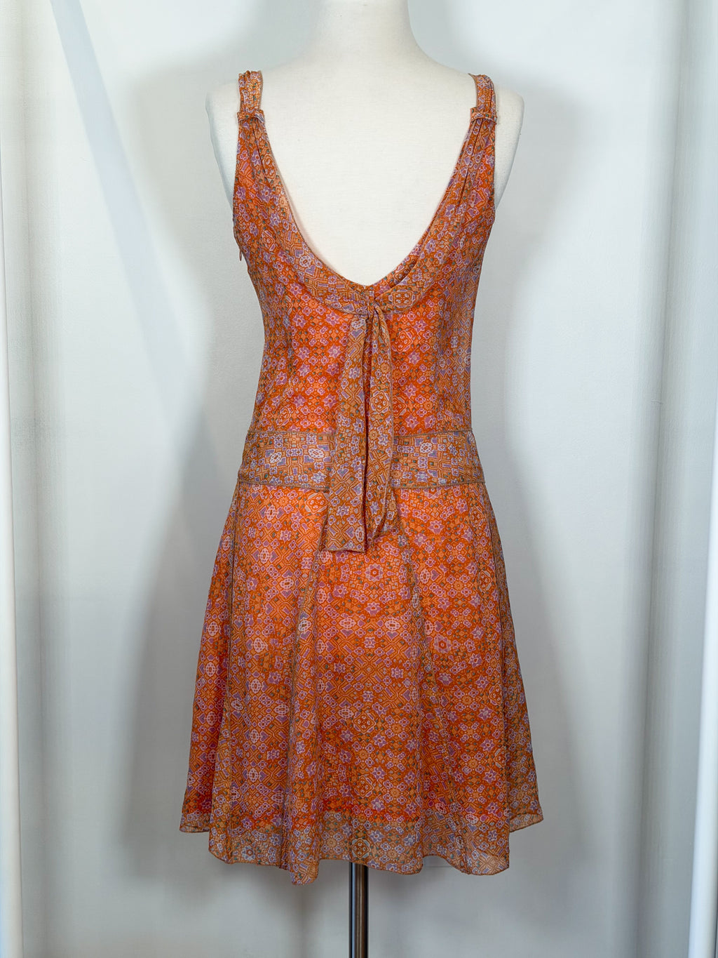Y2K Italian boho silk peach print festival dress S