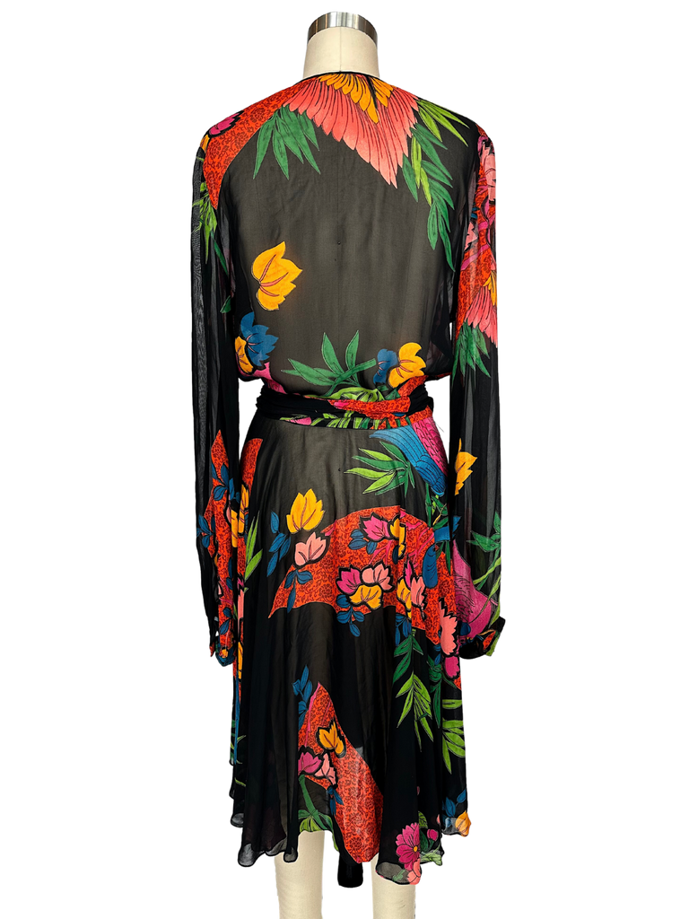 Rare vintage Judy Hornby Sheer Tropical Dress - S - M