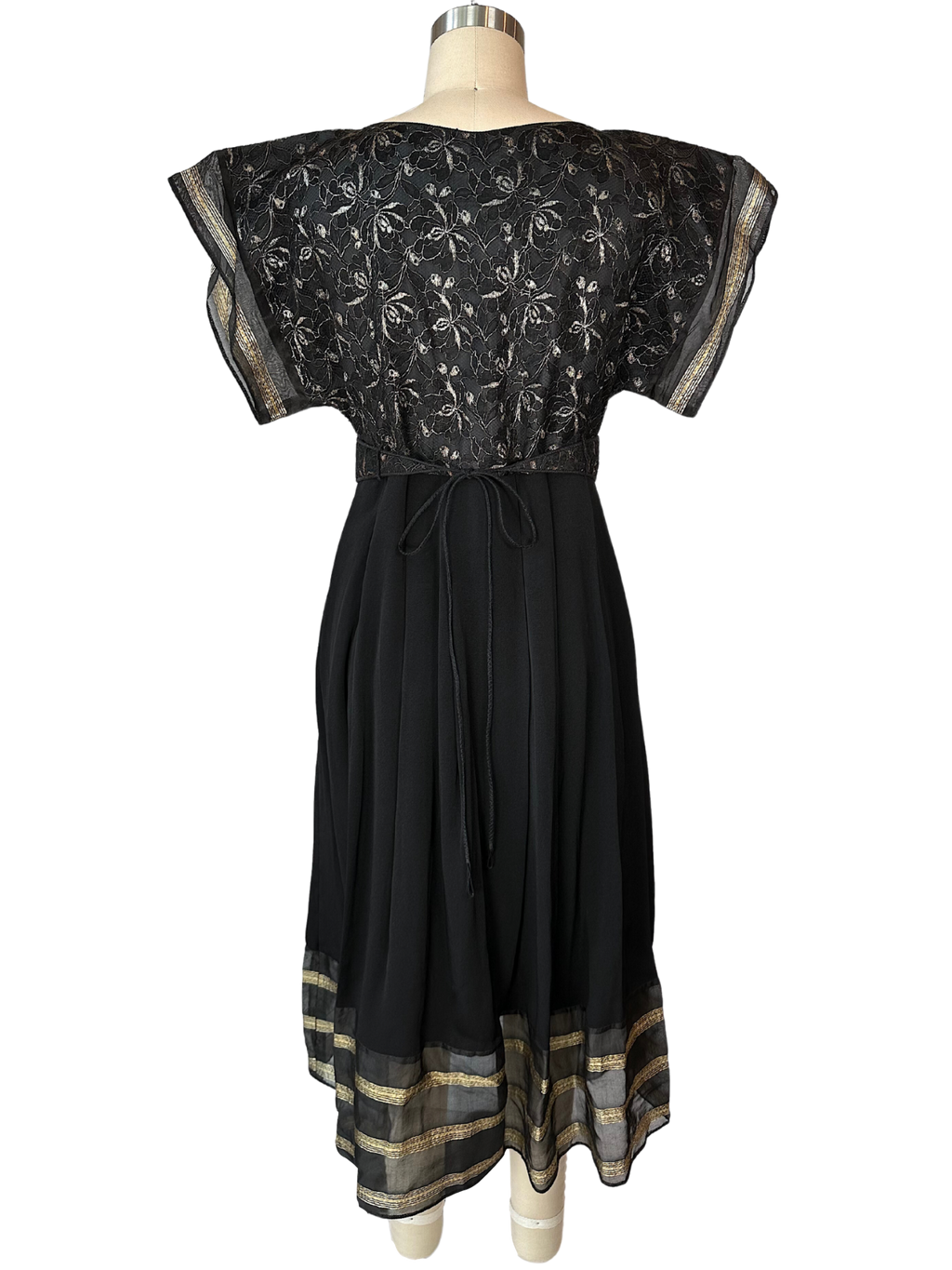 Vintage Landeaux Black Dress with Gold Detailing - M - L