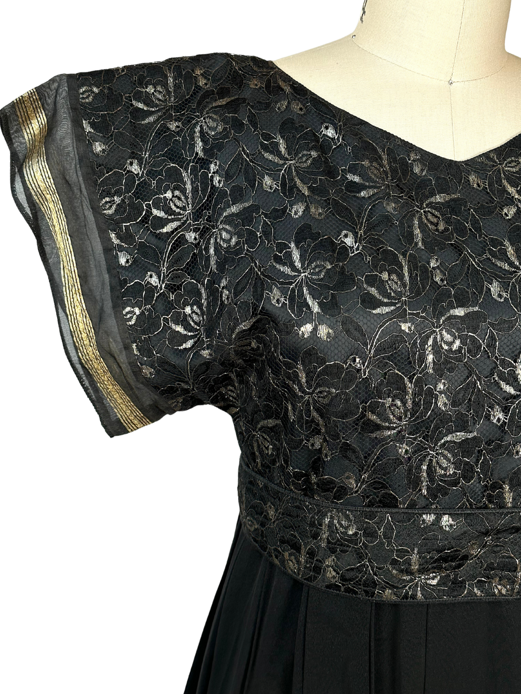 Vintage Landeaux Black Dress with Gold Detailing - M - L