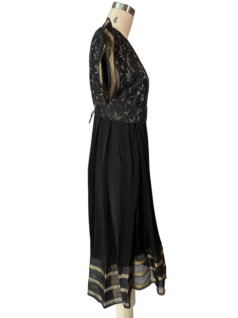 Vintage Landeaux Black Dress with Gold Detailing - M - L