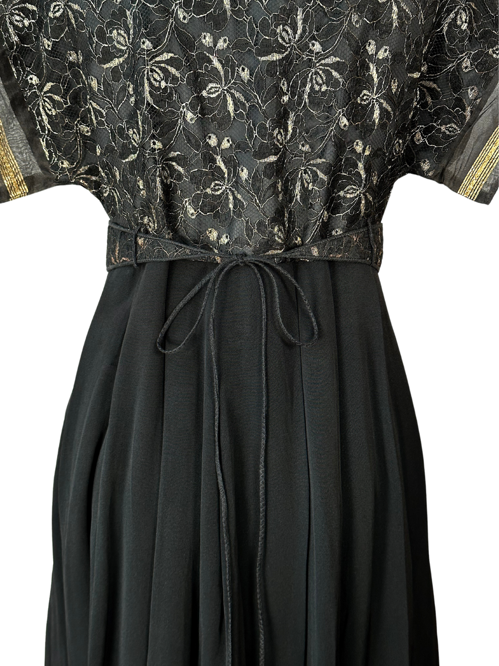 Vintage Landeaux Black Dress with Gold Detailing - M - L