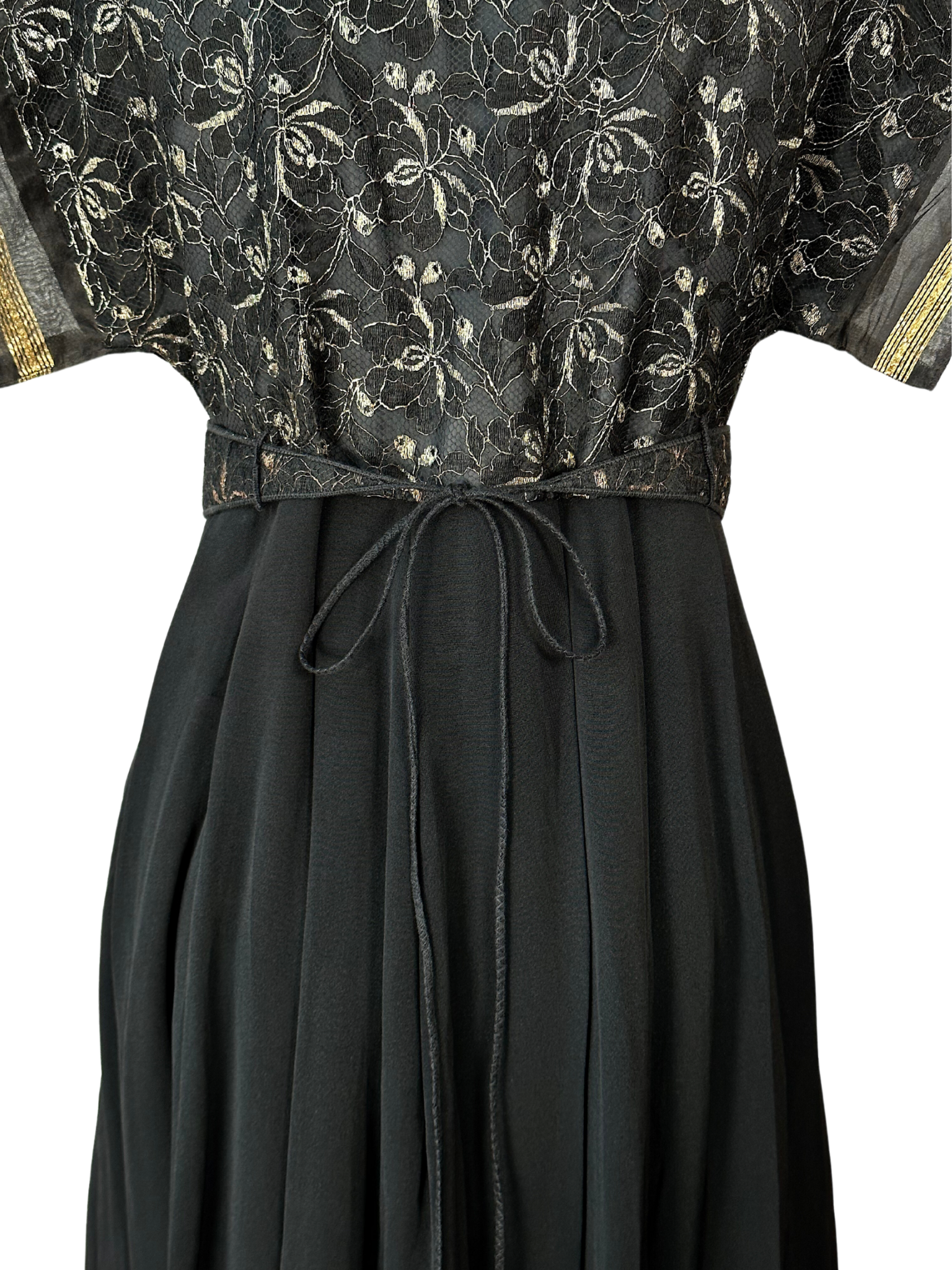 Vintage Landeaux Black Dress with Gold Detailing - M - L