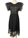 Vintage Landeaux Black Dress with Gold Detailing - M - L