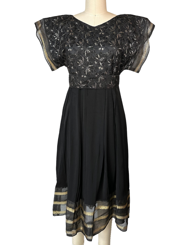 Vintage Landeaux Black Dress with Gold Detailing - M - L