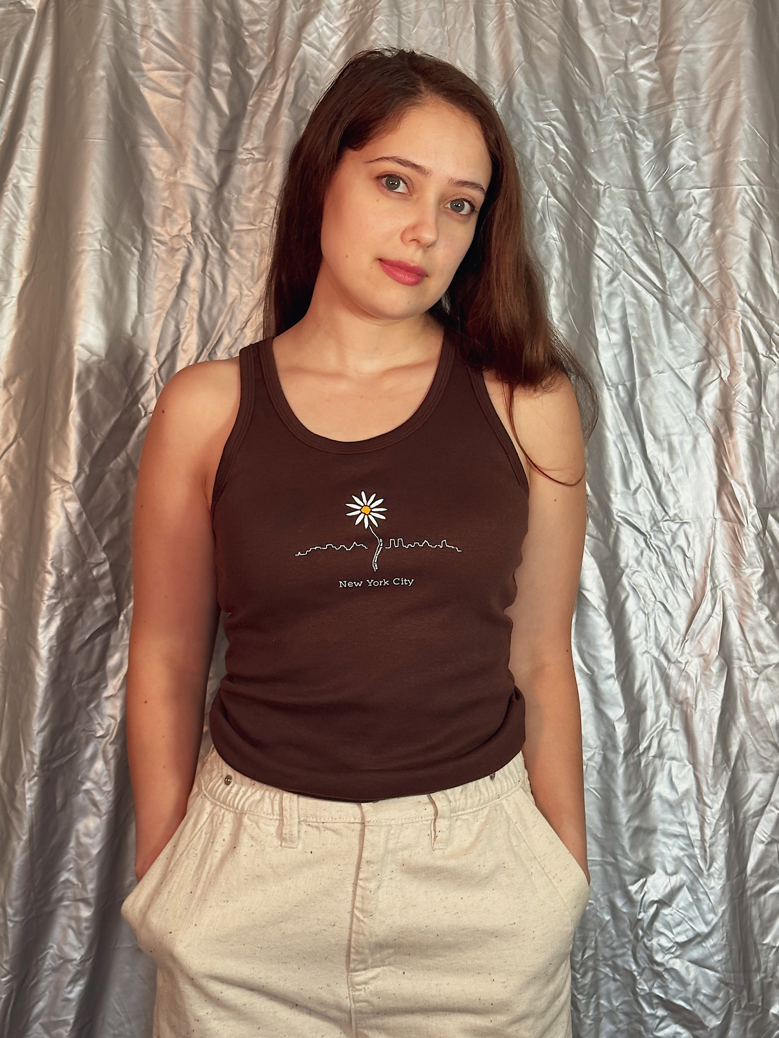 Vintage 1990s NYC Skyline with Daisy Racerback Tank - MULTIPLE SIZES