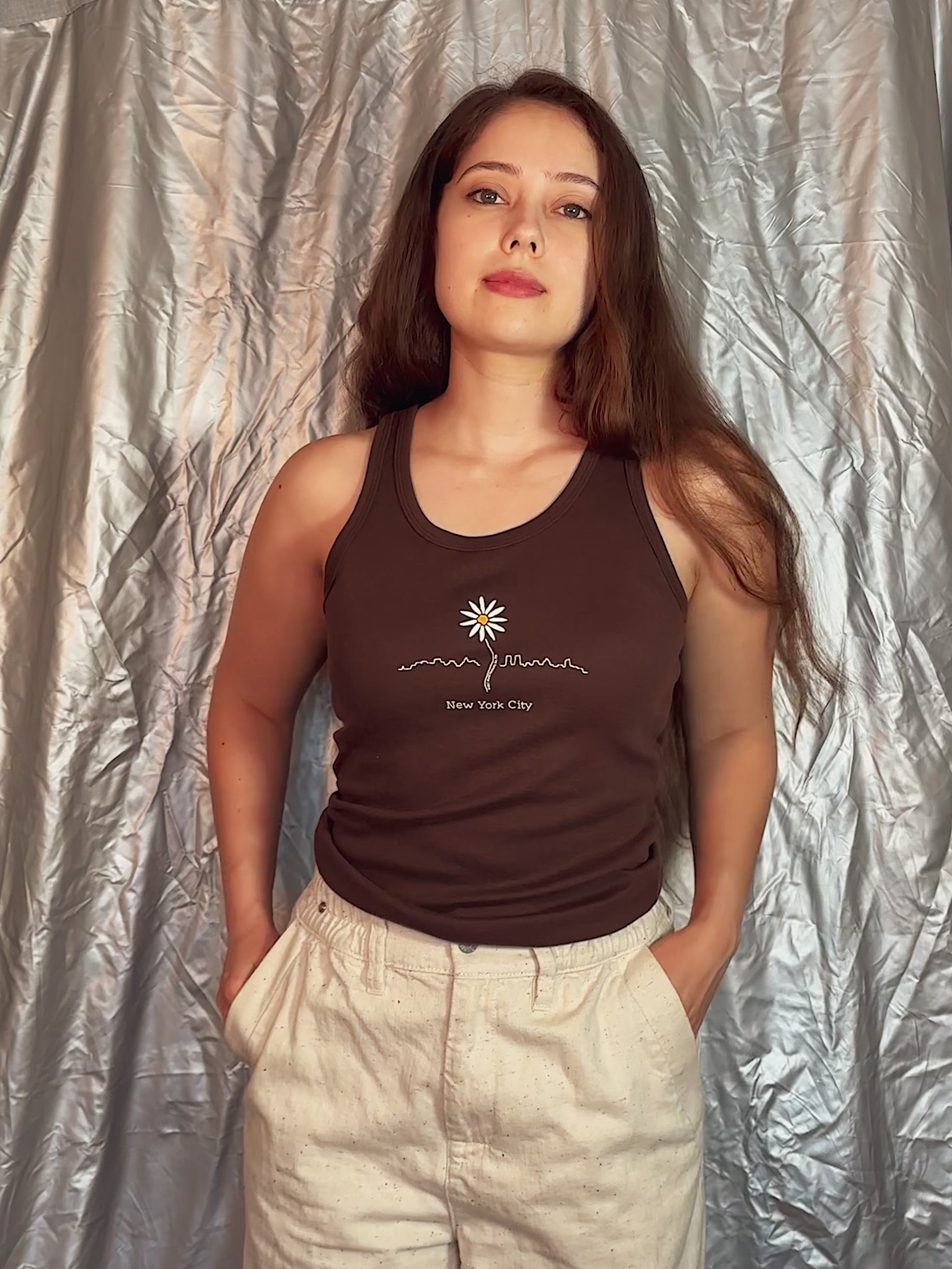 Vintage 1990s NYC Skyline with Daisy Racerback Tank - MULTIPLE SIZES