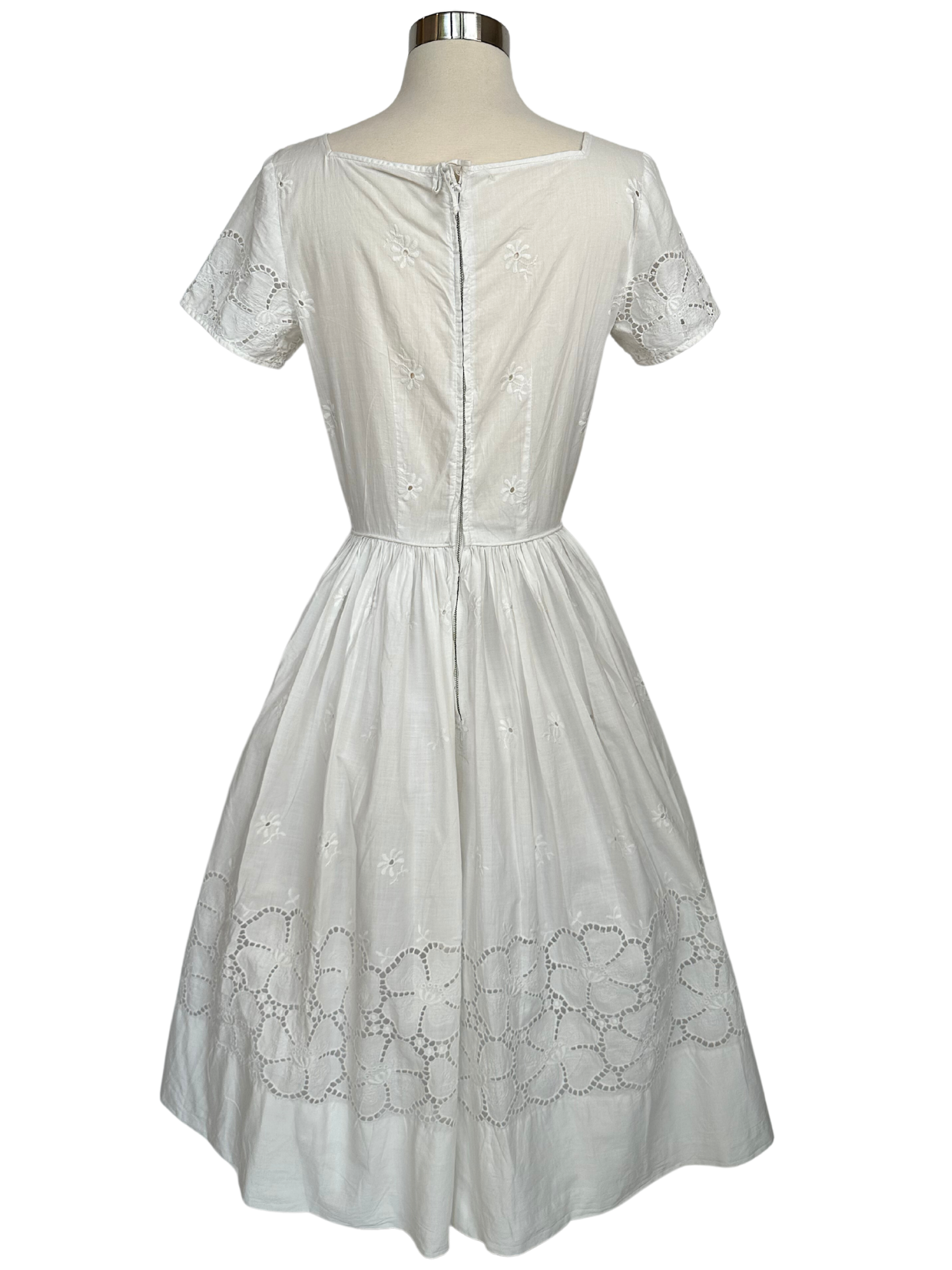 Vintage 1950s R&K Originals White Eyelet Fabric Dress - XS - S
