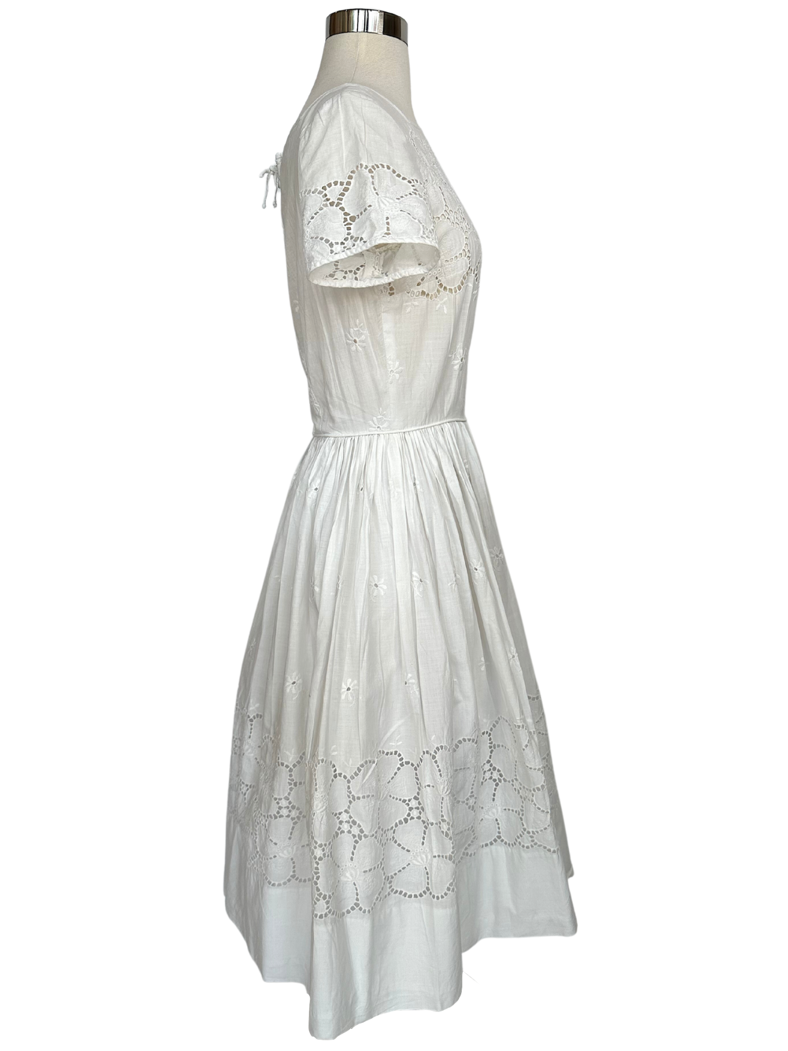 Vintage 1950s R&K Originals White Eyelet Fabric Dress - XS - S